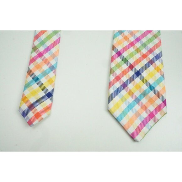 Charles tyrwhitt Vibrant Multicolor Plaid Woven 100% Silk Tie - Picture 3 of 6